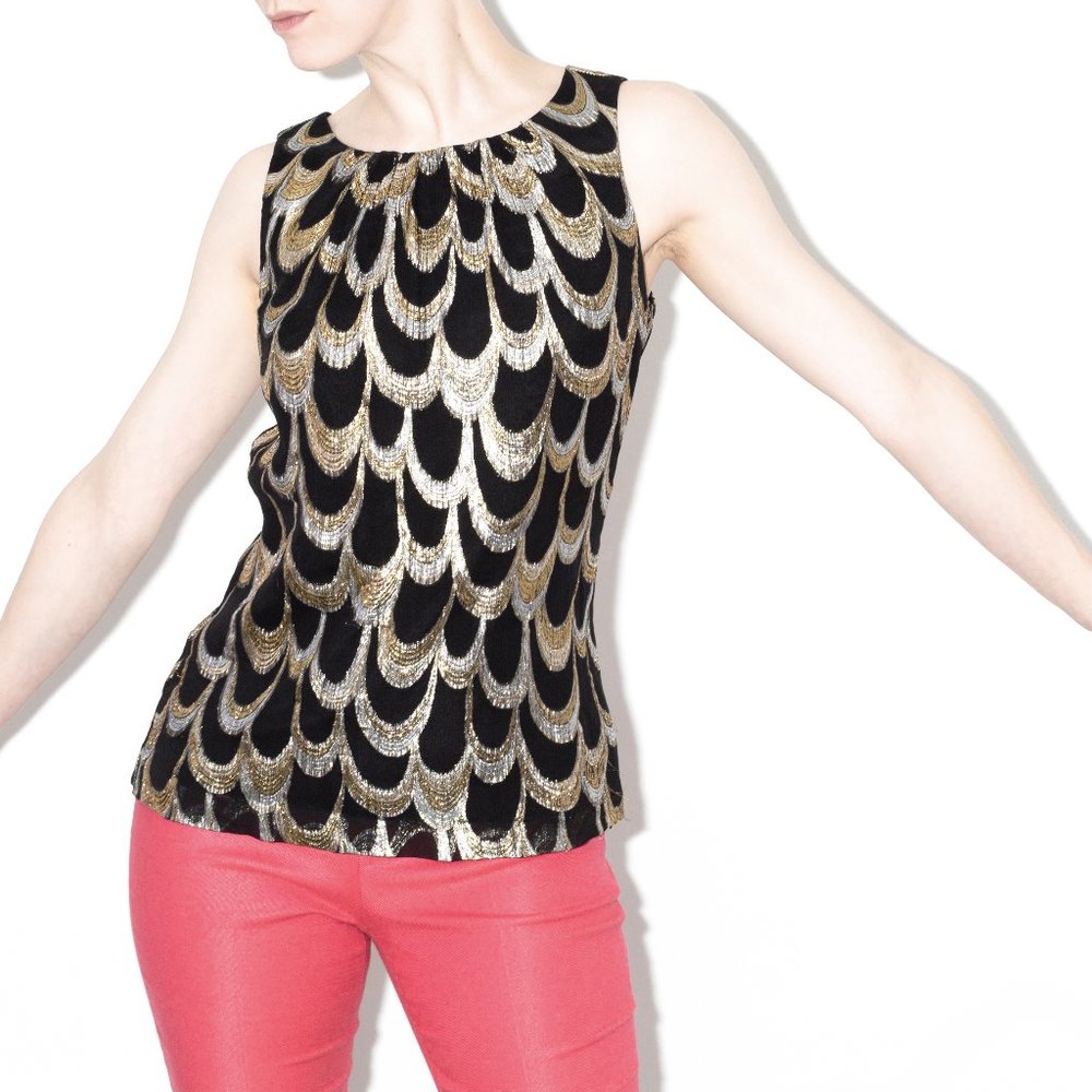 Trina Turk Gold and Silver Lame Retro Blouse